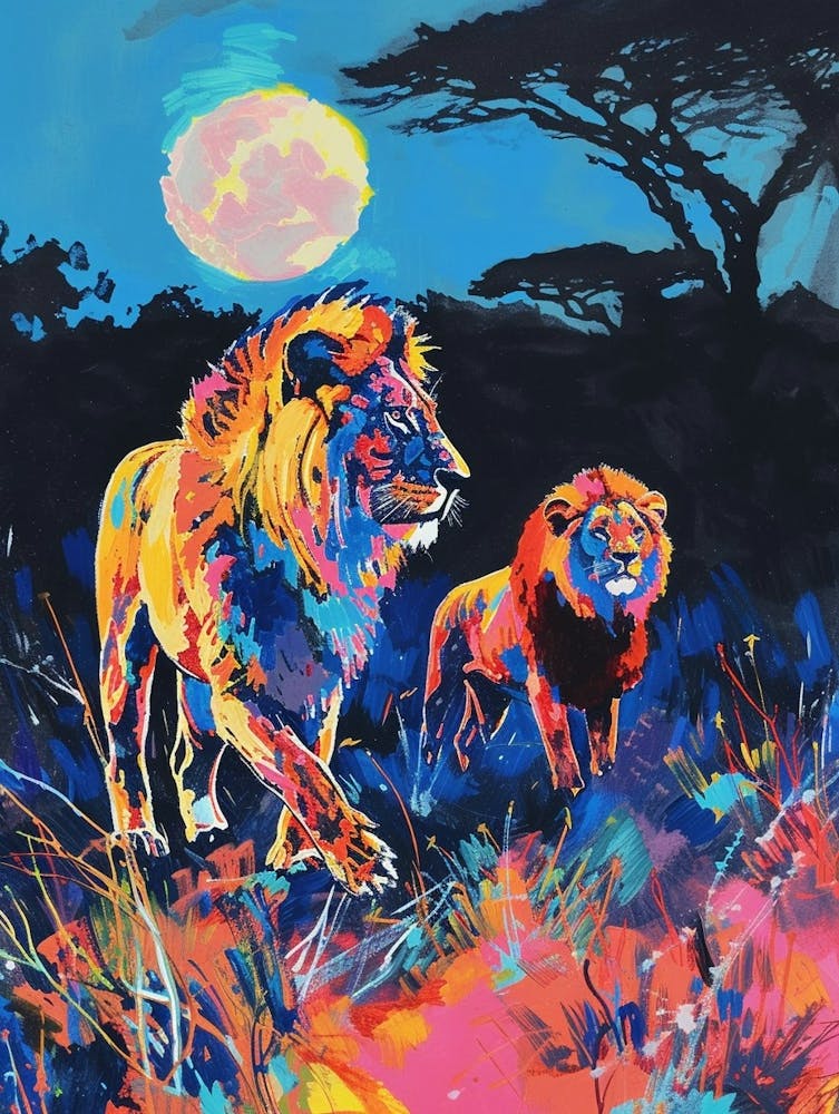 Masai Lion Night Hunt Fauvist Painting 1