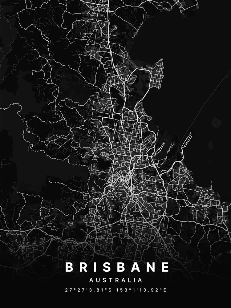 Brisbane Australia Black Map 1