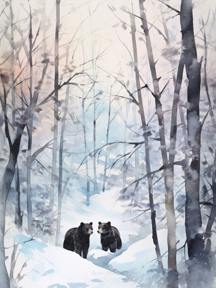 Winter Watercolour Black Bear 5