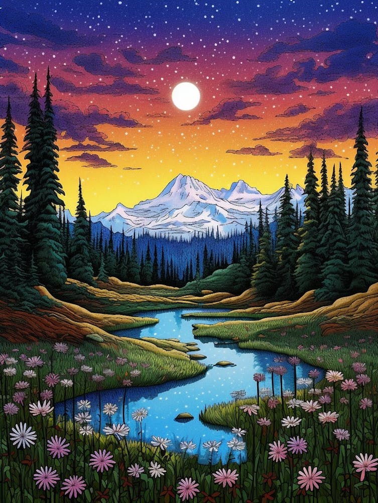 Mount Rainier National Park Retro Pop Art 13