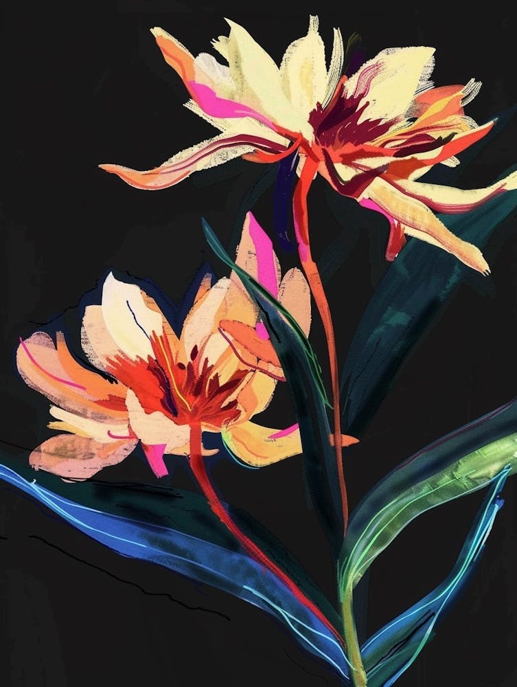 Neon Flowers On Black Everlasting Flower 1
