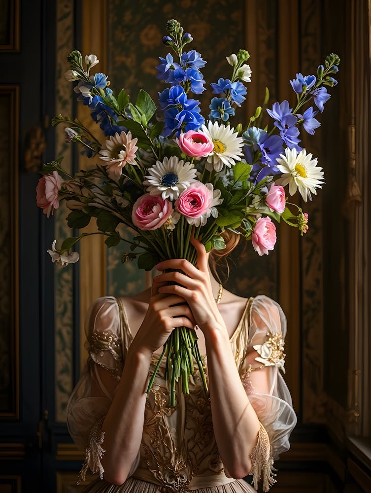 Portrait Of A Woman Holding Flowers