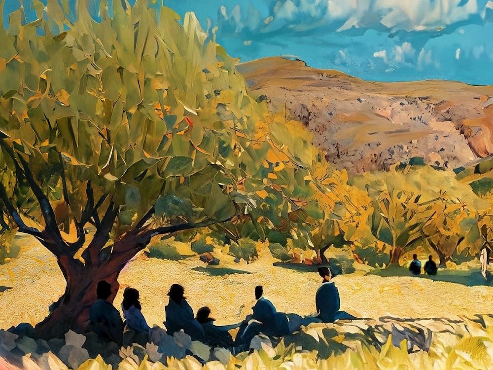 Men In Olive Grove