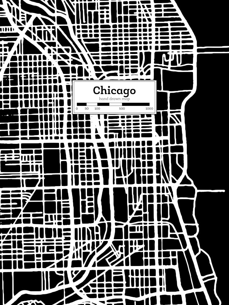 Chicago (USA) City Map — Hand-drawn map, vector black map