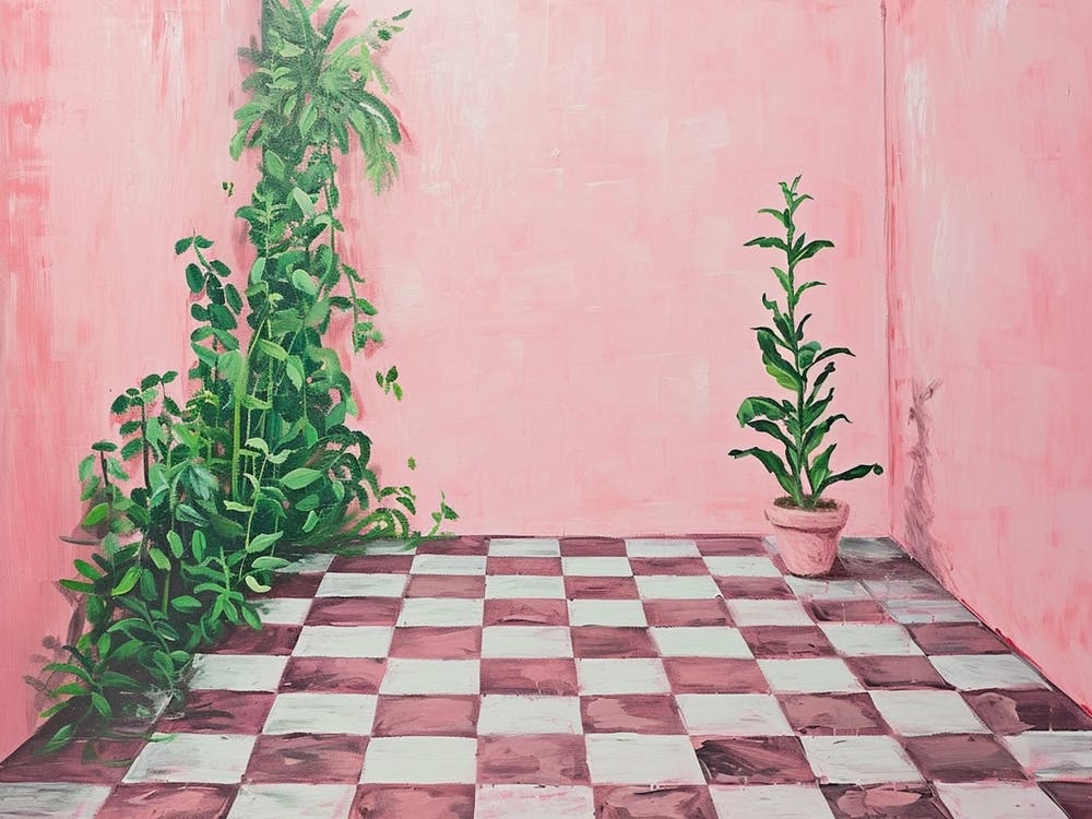 Plants Pink Checkerboard