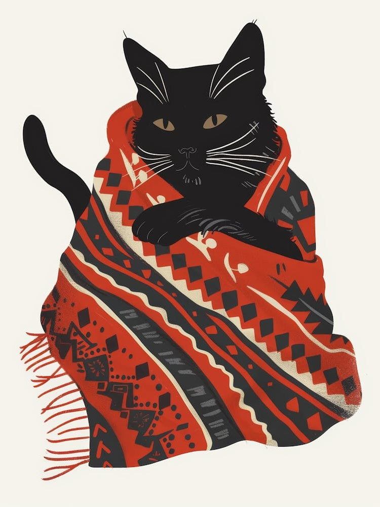 Black Cat In A Scarf