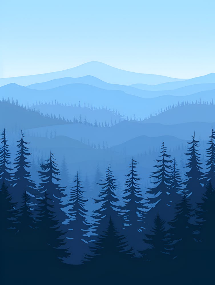 Blue Sky With Pine Trees In The Mountains