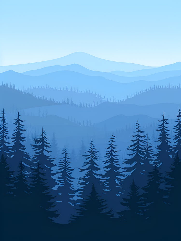 Blue Sky With Pine Trees In The Mountains