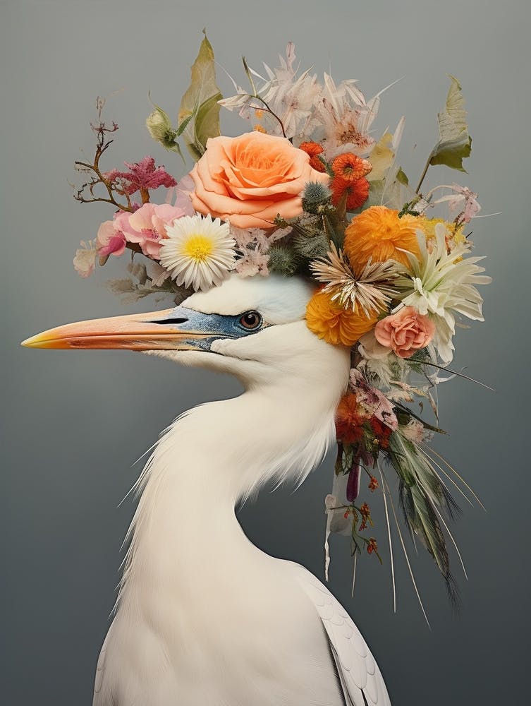 Bird With A Flower Crown Egret 1