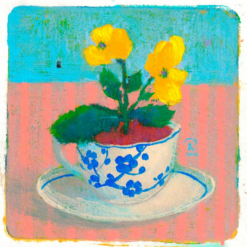 Yellow Pansies In A Tea Cup Square