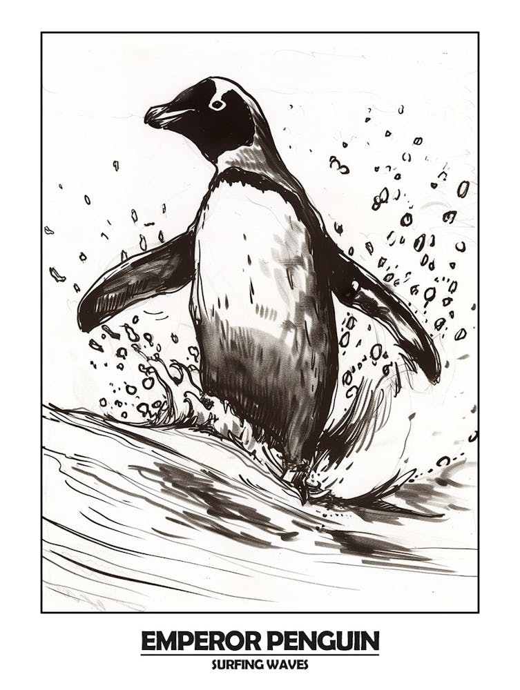 Penguin Surfing Waves Poster 5