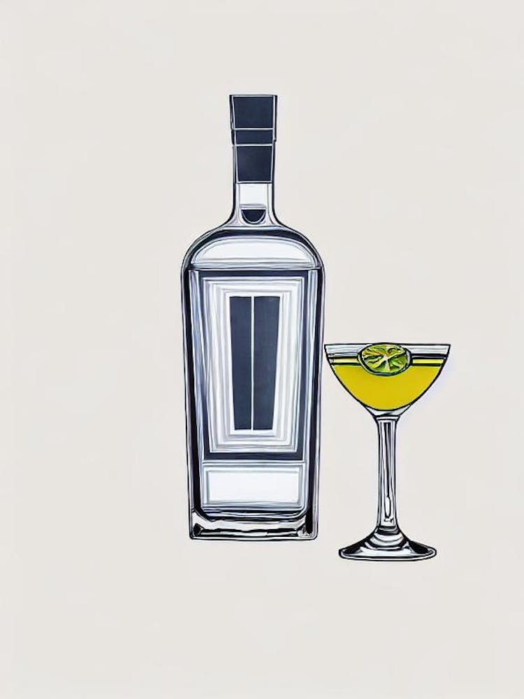 Gin And Tonic Picasso Line Drawing Cocktail Poster