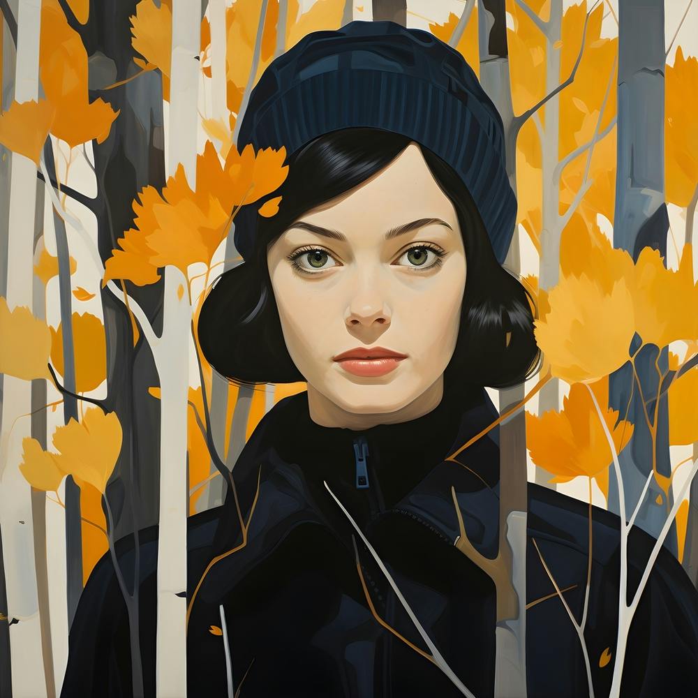 Frau und Bäume im Herbst
