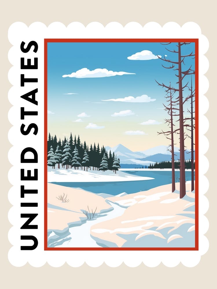 Retro Winter Stamp Poster Big Bear Lake California 1