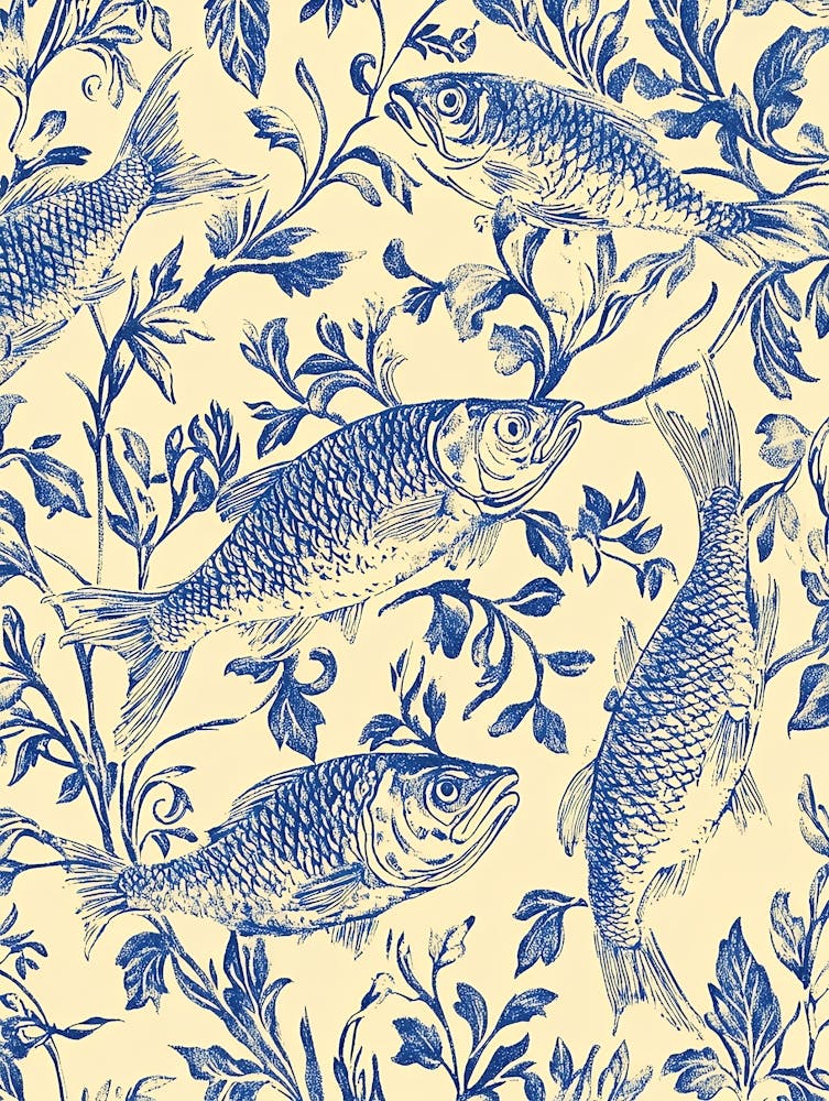 Blue And White Fish Pattern