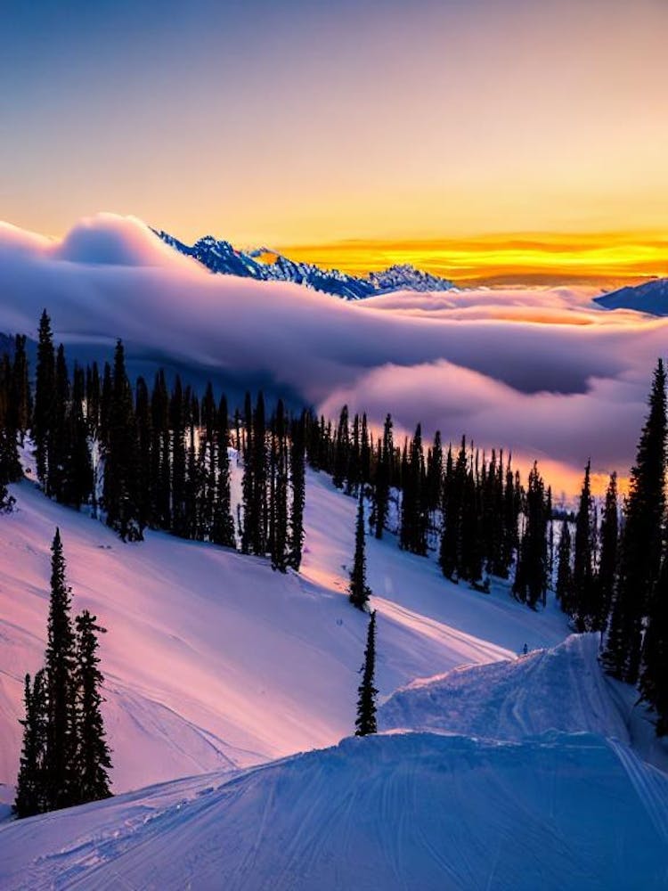 Kicking Horse, Canada Sunrise Skiing Poster