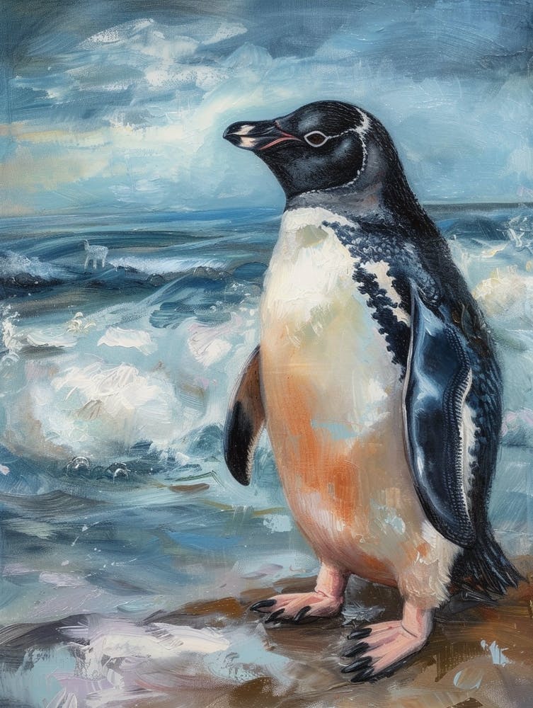 Adlie Penguin Zavodovski Island Oil Painting 4
