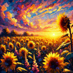 Golden Harmony Sunflowers At Dusk