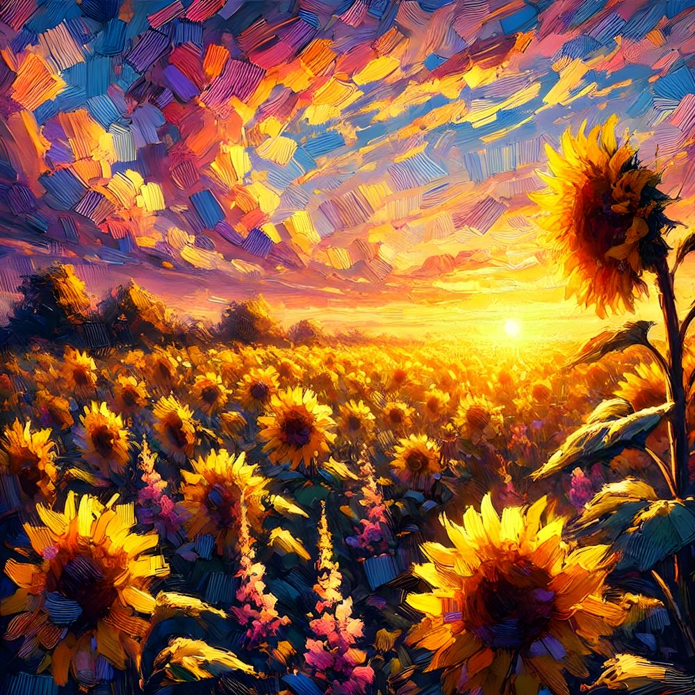 Golden Harmony Sunflowers At Dusk