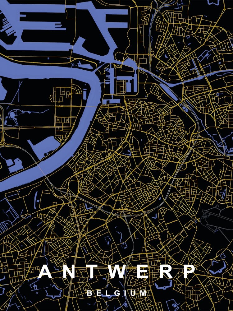 Antwerpen Belgien Stadtkarte Schwarz und Gold