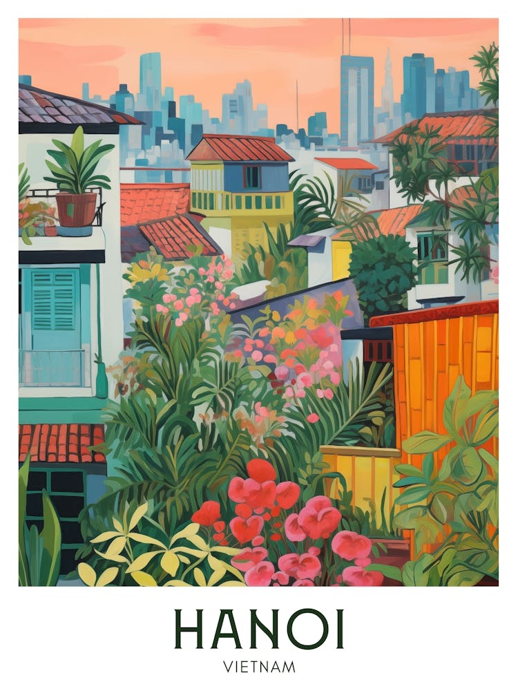 Hanoi, Vietnam Maximalist Travel Poster Vibrant Colour