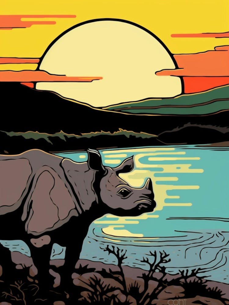 Rhino With The Sun Geometric Illustration 3