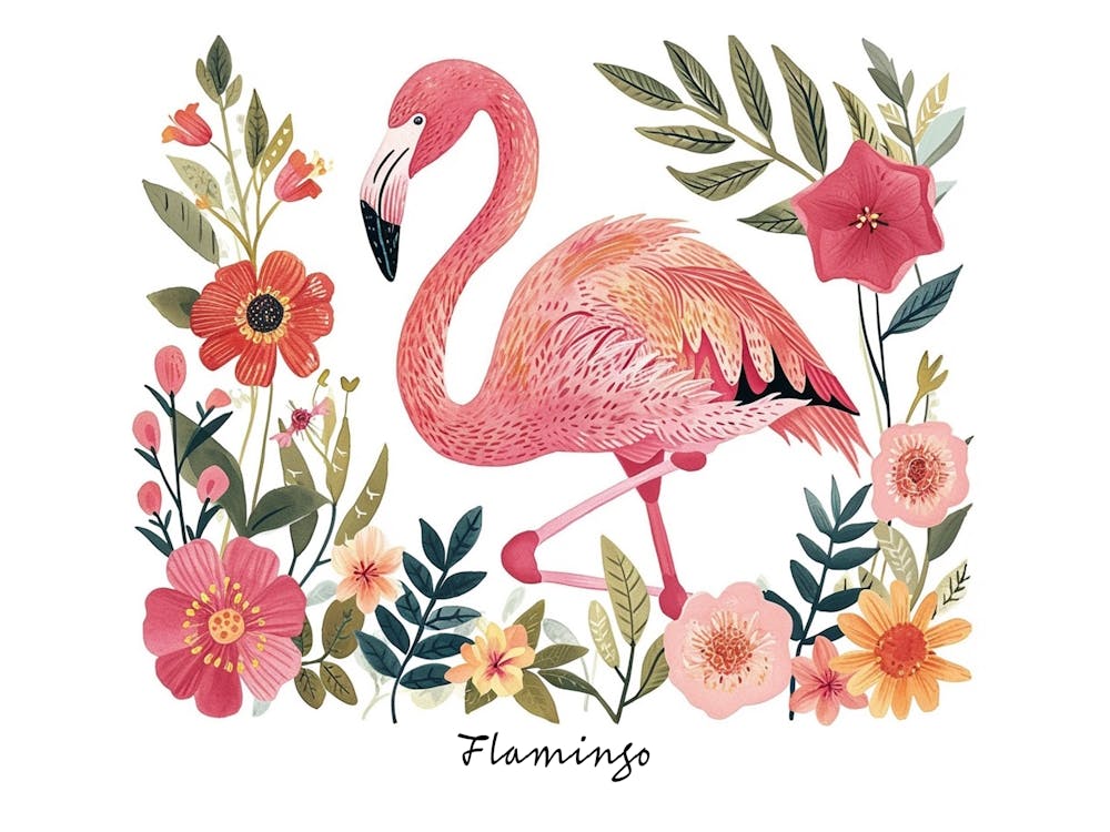 Little Floral Flamingo 2 Poster