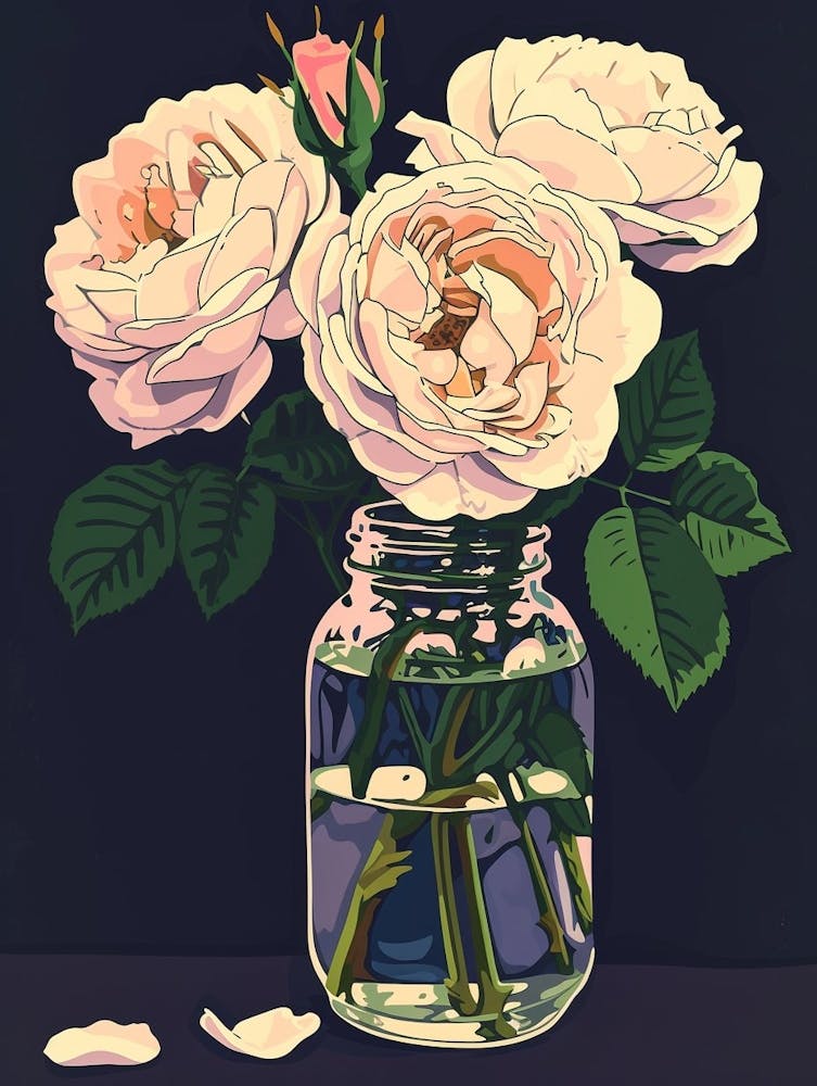 English Roses Painting Rose In A Mason Jar 2