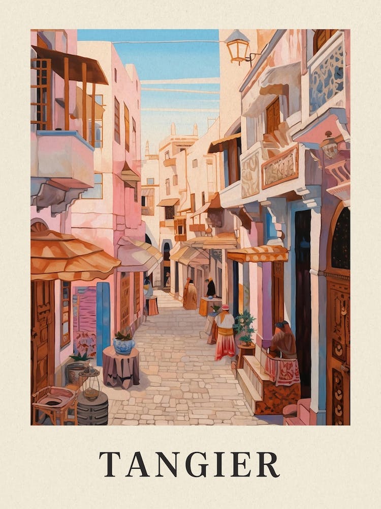 Tangier Morocco 1 Vintage Pink Travel Illustration Poster