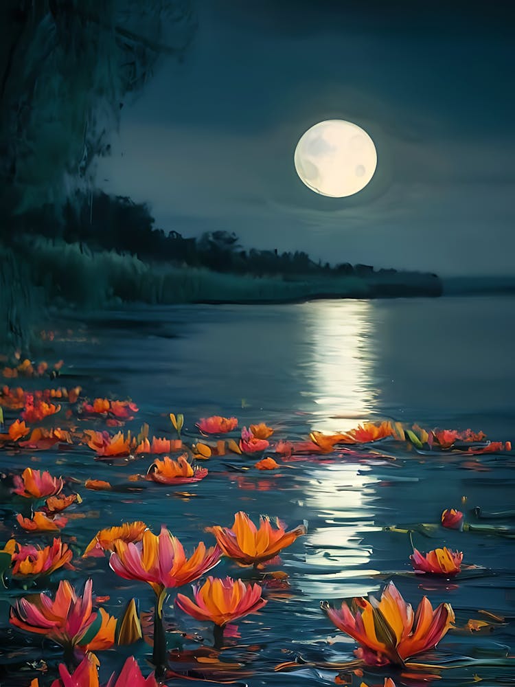 Moonlight Over Water Lilies