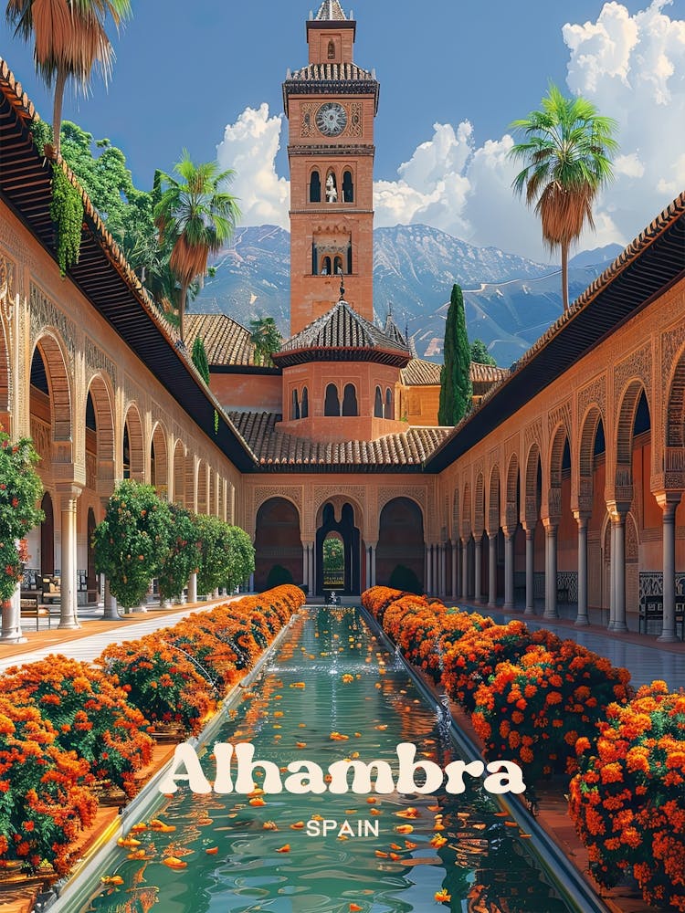 Alhambra Spain Islamic Digital Travel Art