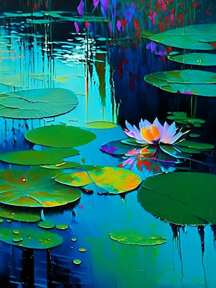 Pond With Lily Pads Water Waterscape Bright Abstract 1