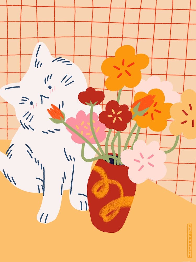 Cat With Flowers
