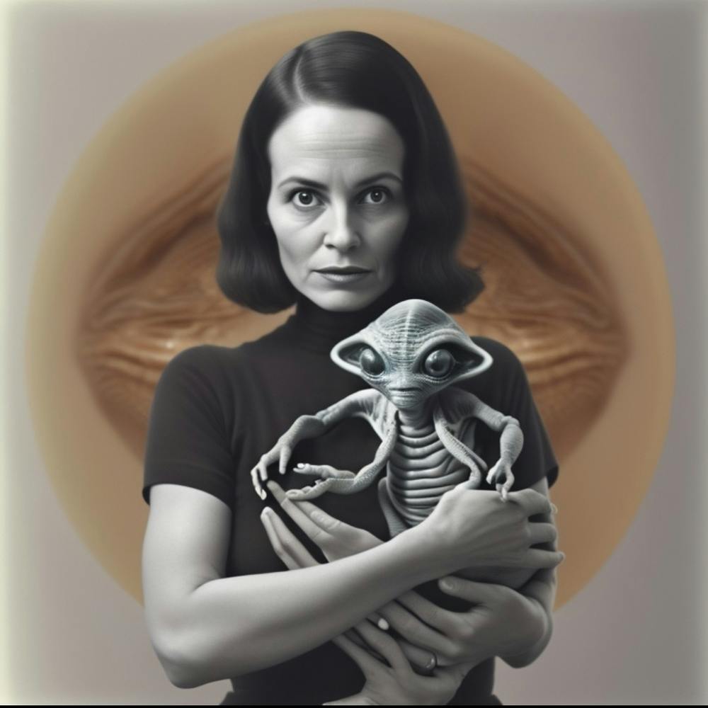 Human holding Alien Baby #1