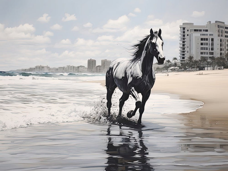 A Horse Oil Painting In Bondi Beach, Australia, Landscape 1