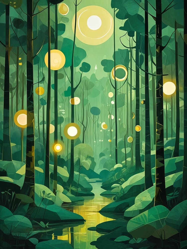 Abstract Forest With Fireflies no2