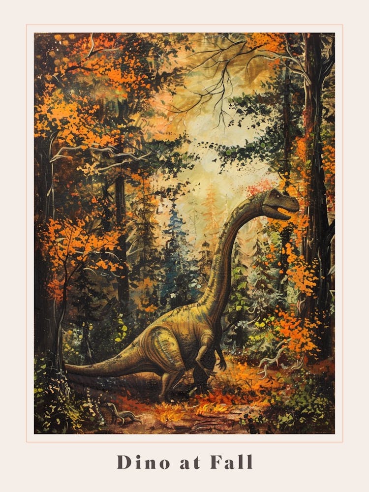 Dinosaur In An Autumnal Forest 1 Poster