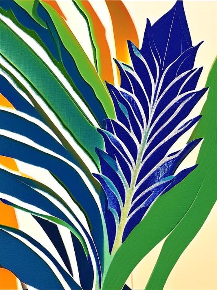 Aloe Vera Leaf Colourful Abstract Linocut