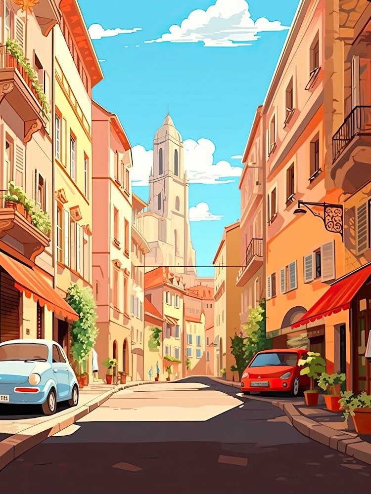 Nice, France, Flat Illustration 3