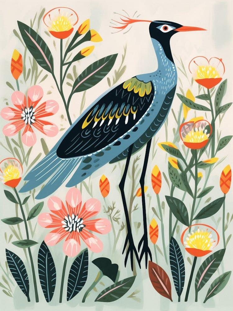 Folk Style Bird Painting Great Blue Heron 3
