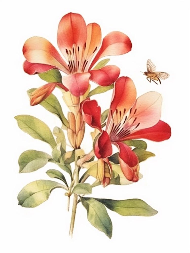 Ruche avec Alstroemeria - Illustration à l'aquarelle 1