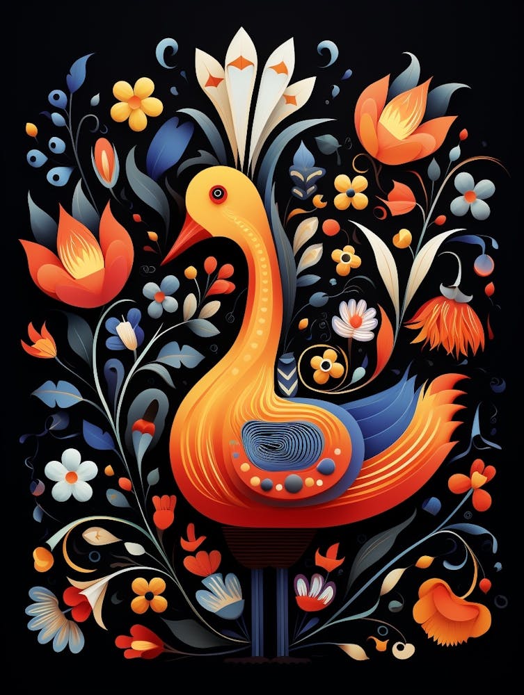 Folk Bird Illustration Duck 2