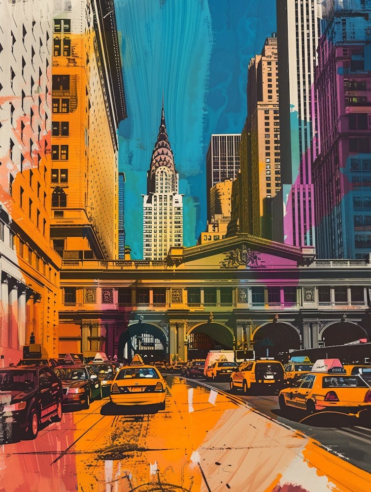 Grand Central Terminal New York Colourful Silkscreen Illustration 2