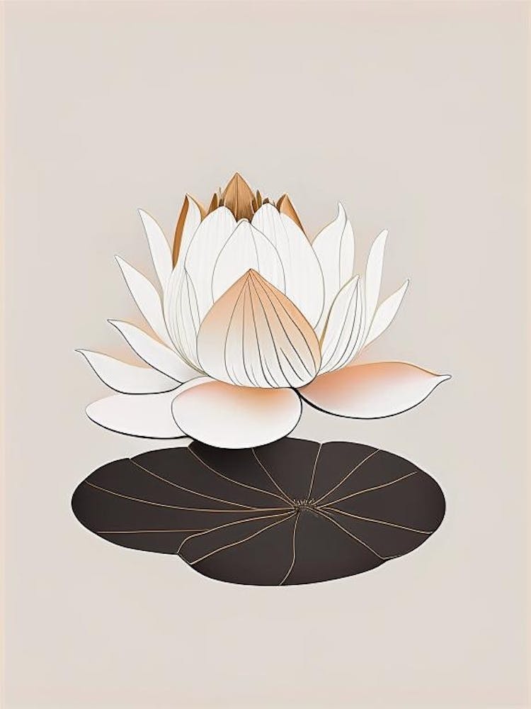 Blooming Lotus Flower In Pond Retro Minimal 3