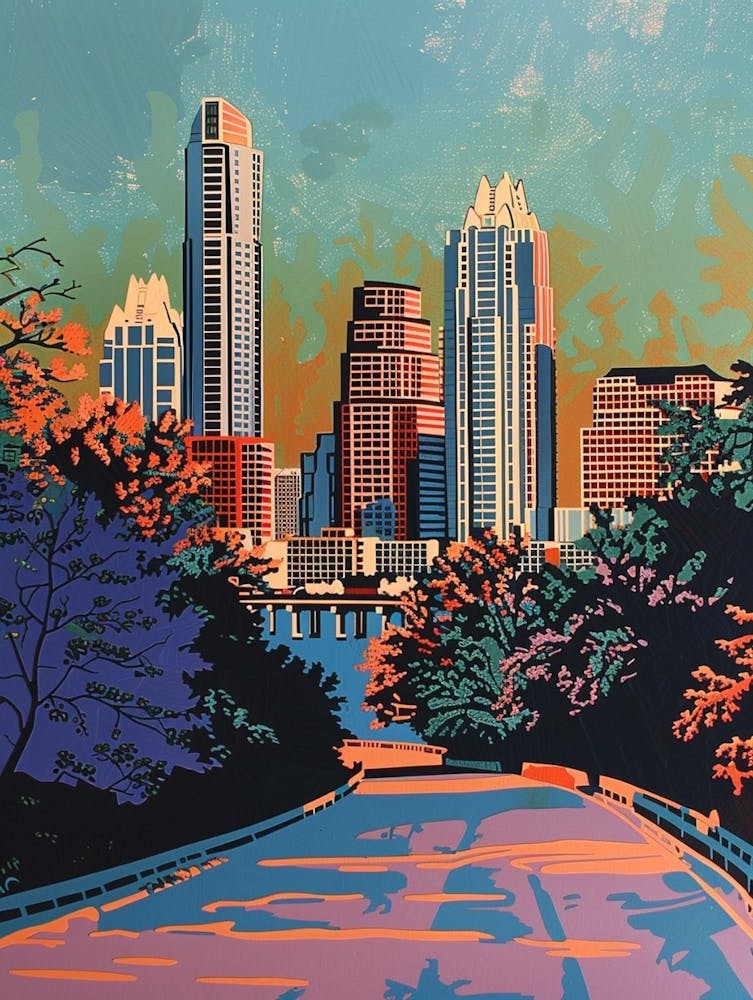 The Domain Austin Texas Colourful Blockprint 1