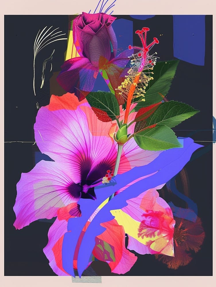 Hibiscus 4 Neon Flower Collage