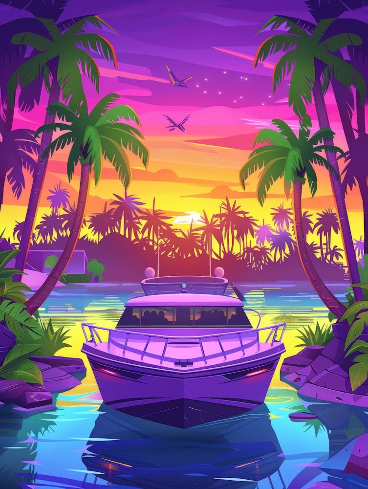 Tropical Boat At Sunset