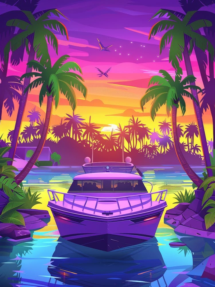 Tropical Boat At Sunset