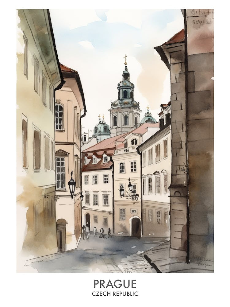 Prague Watercolour Travel Poster