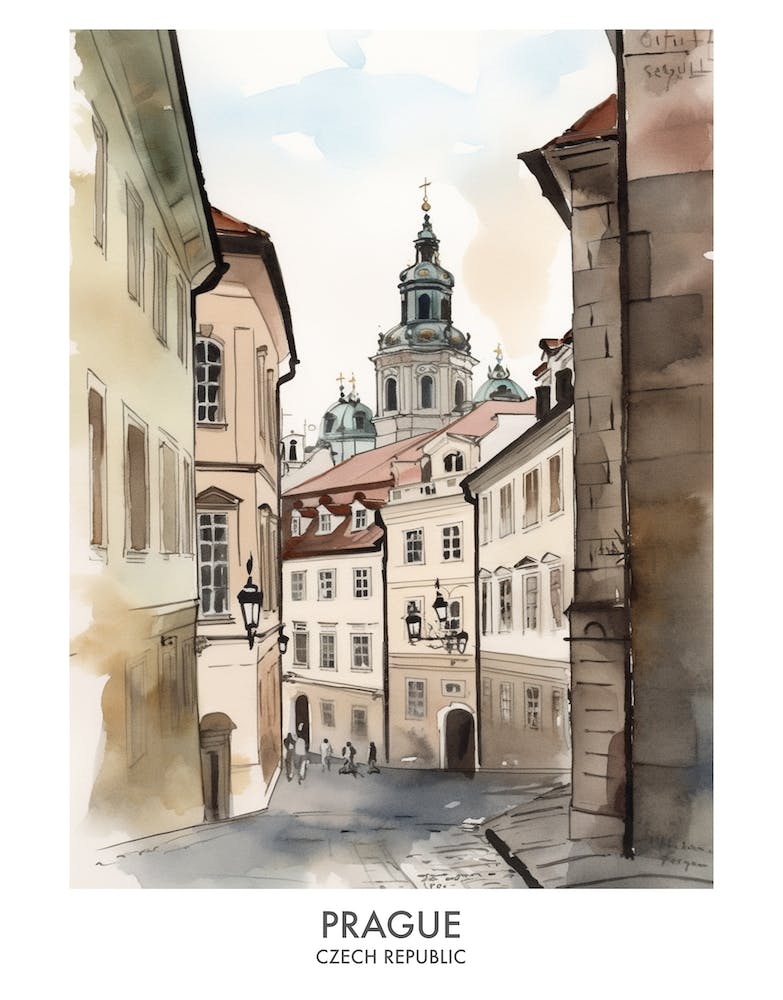Prague Watercolour Travel Poster